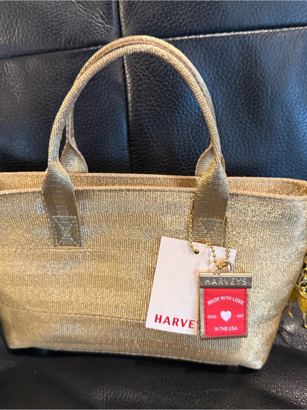 Harveys mini NYE Gold Metallic Tote Bag with champagne details 🍾 🥂